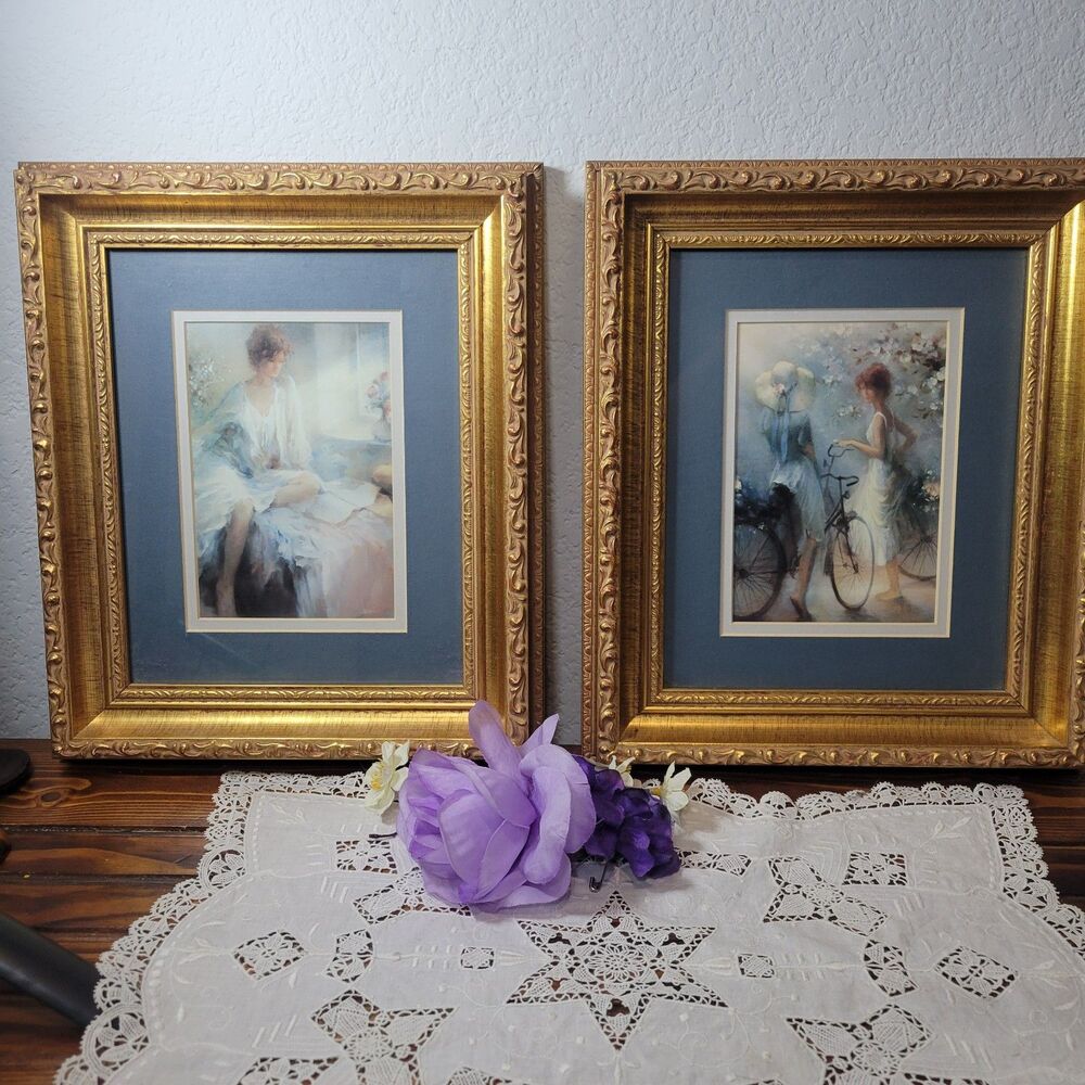 Vtg pair Haenraets' Professionally Framed prints "Meditation" & "Spring Ride"